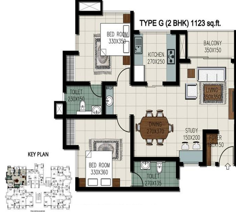 Queens Windsor Castle (2BHK+2T (1,123 sq ft) + Study Room 1123 sq ft)
