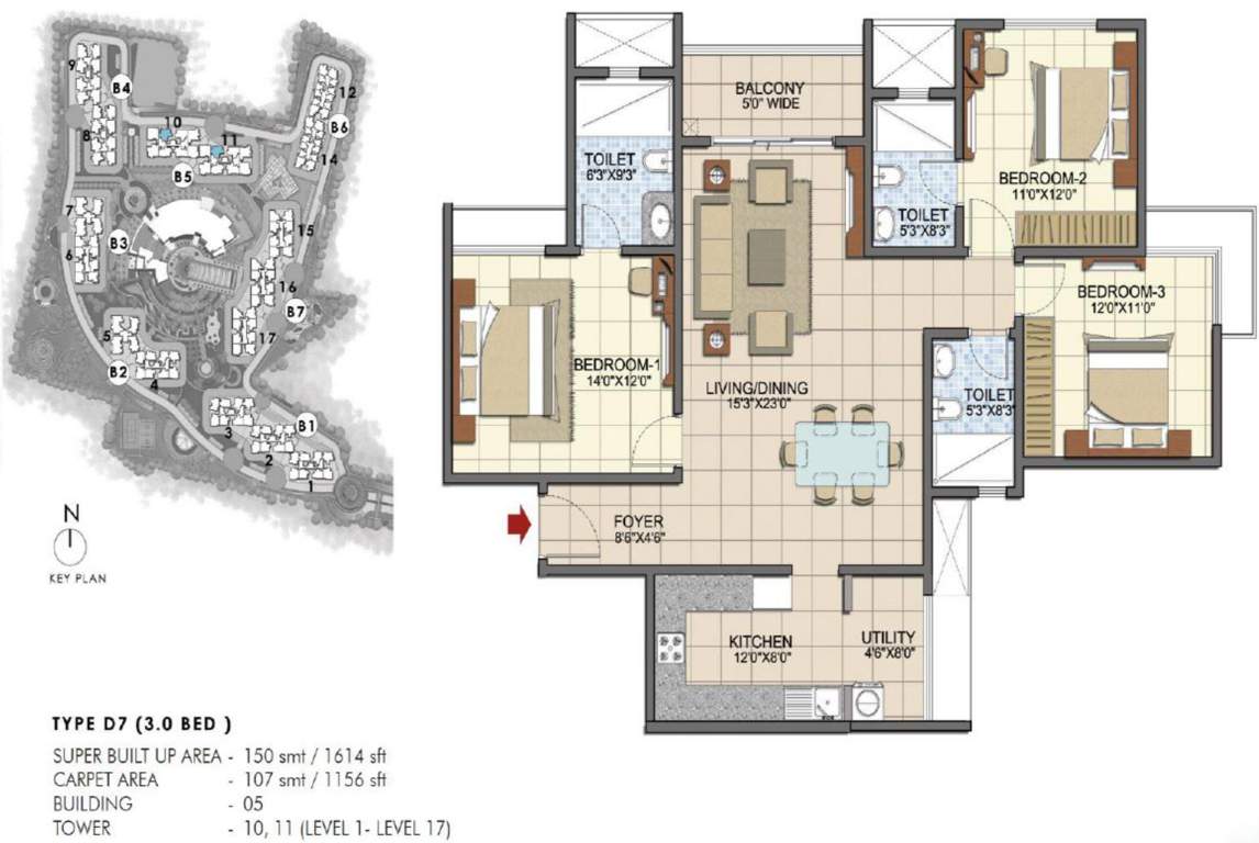 Prestige Song Of The South (3BHK+3T (1,614 sq ft) 1614 sq ft)