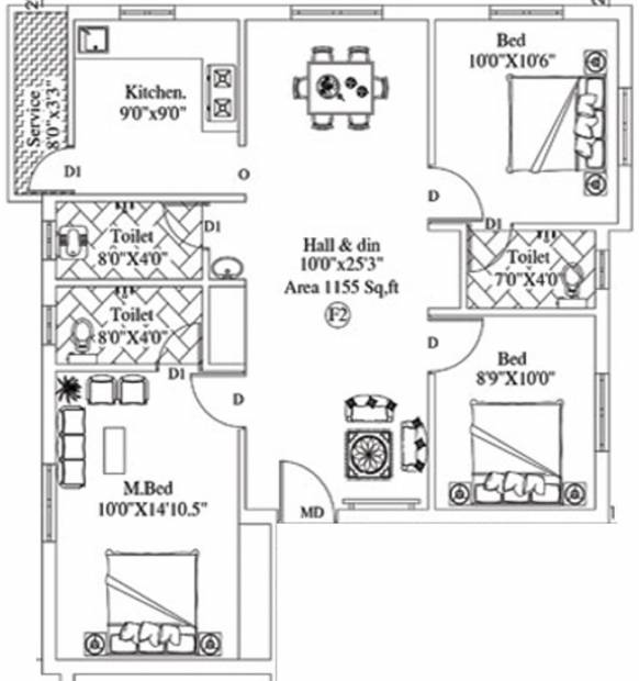 Smart Homes Sri Saravana (3BHK+3T (1,155 sq ft) 1155 sq ft)