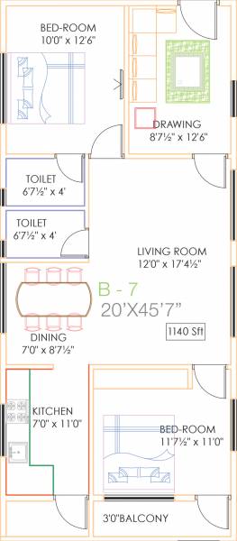 Sri Signature (2BHK+2T (1,140 sq ft) 1140 sq ft)