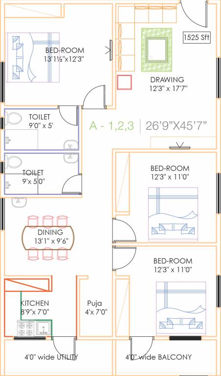 Sri Signature (3BHK+2T (1,525 sq ft) + Pooja Room 1525 sq ft)