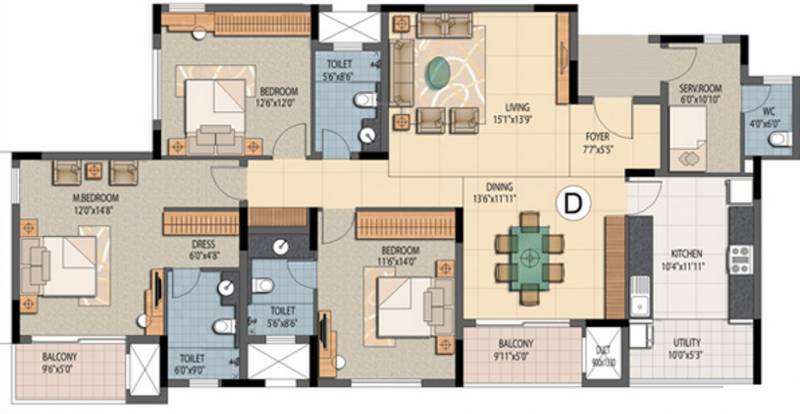 Prestige Sunnyside (3BHK+3T (2,124 sq ft) + Servant Room 2124 sq ft)