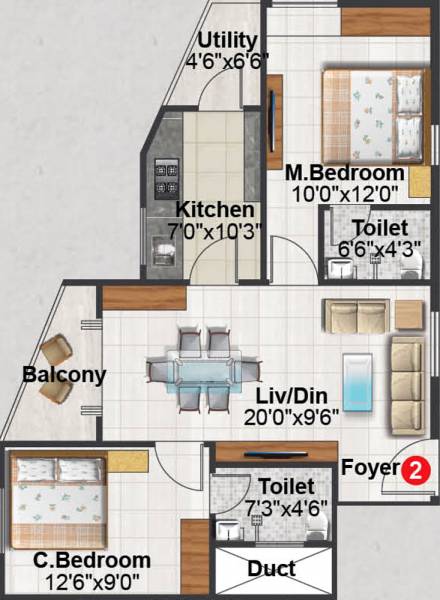 MDVR Byrathi Residency (2BHK+2T (955 sq ft) 955 sq ft)