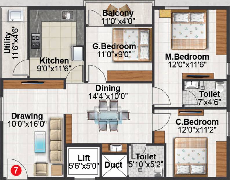 MDVR Byrathi Residency (3BHK+2T (1,340 sq ft) 1340 sq ft)