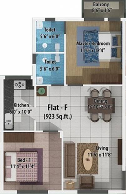ICIPL Ode (2BHK+2T (923 sq ft) 923 sq ft)