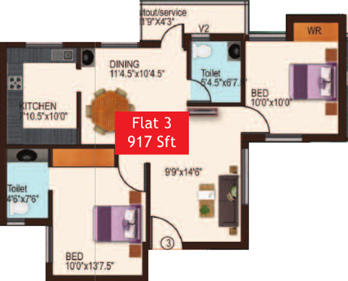 Ramani Green Park (2BHK+2T (917 sq ft) 917 sq ft)