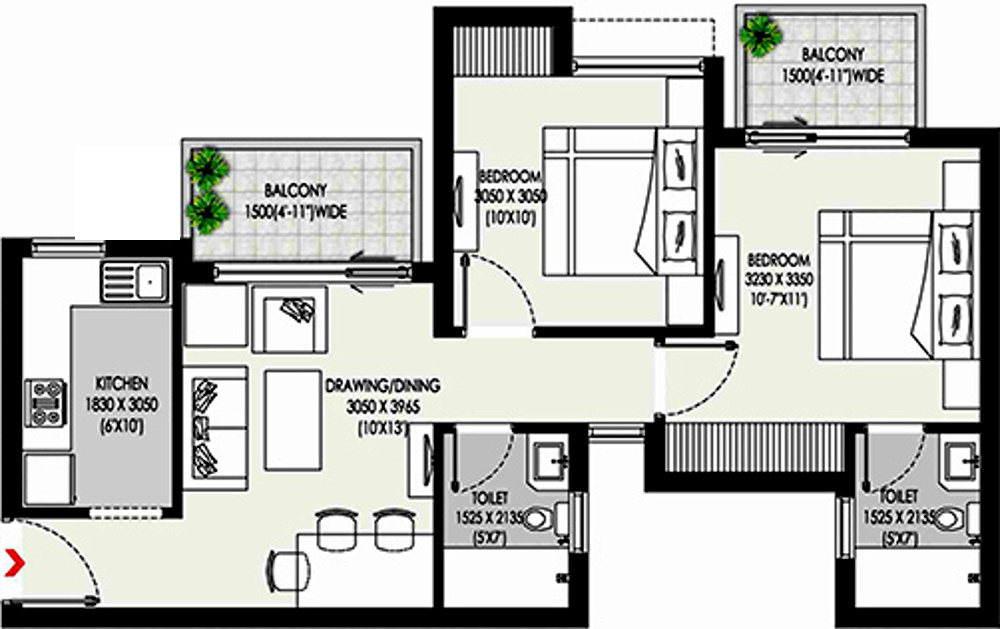 Ansal Rainbow (2BHK+2T (990 sq ft) 990 sq ft)