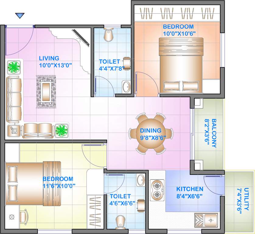 Celebrity Square (2BHK+2T (818 sq ft) 818 sq ft)
