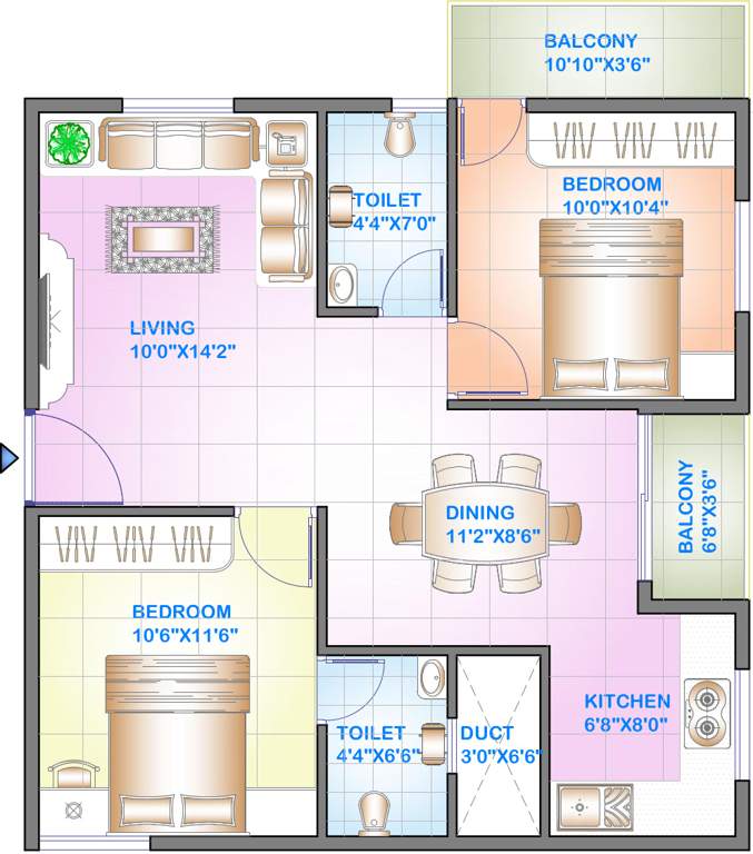 Celebrity Square (2BHK+2T (864 sq ft) 864 sq ft)