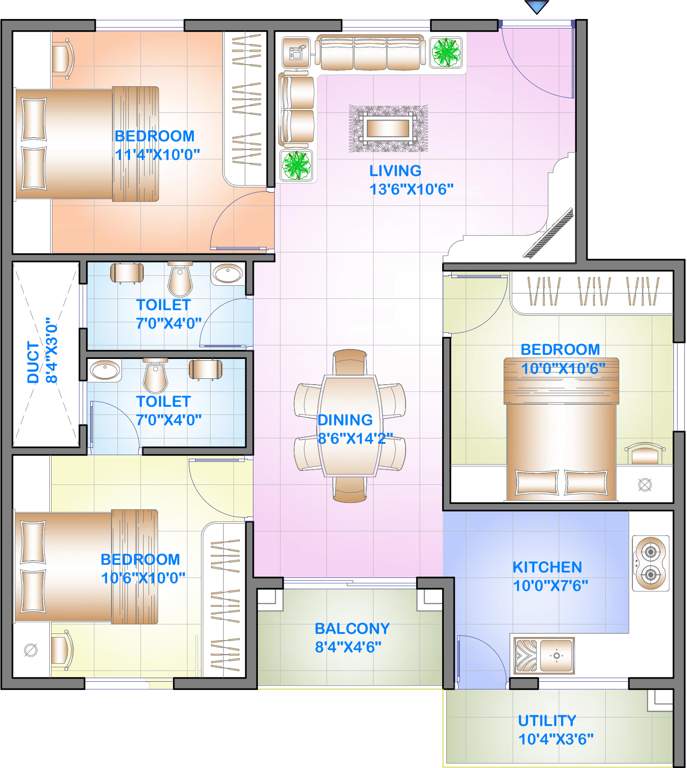 Celebrity Square (3BHK+2T (1,049 sq ft) 1049 sq ft)