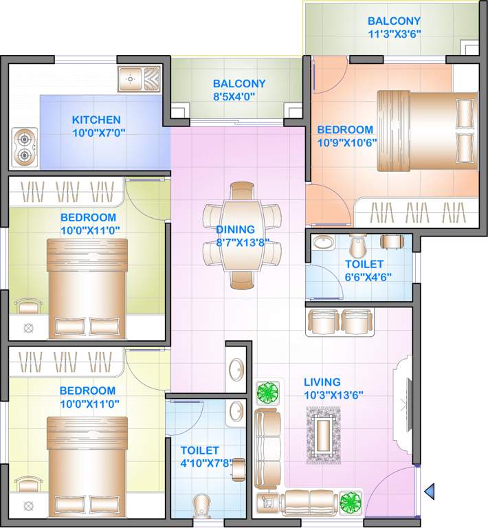 Celebrity Square (3BHK+2T (1,067 sq ft) 1067 sq ft)