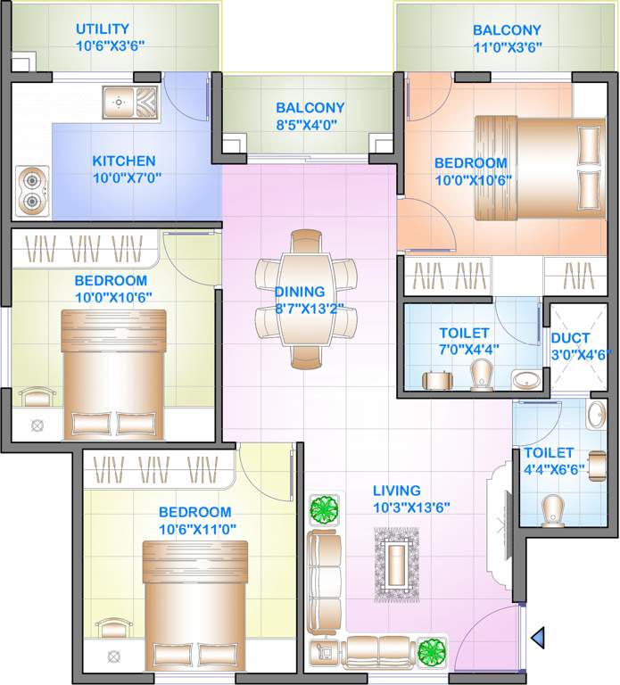 Celebrity Square (3BHK+2T (1,070 sq ft) 1070 sq ft)