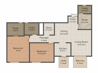 Silverglades Melia First Citizen (2BHK+3T (1,500 sq ft) + Study Room 1500 sq ft)