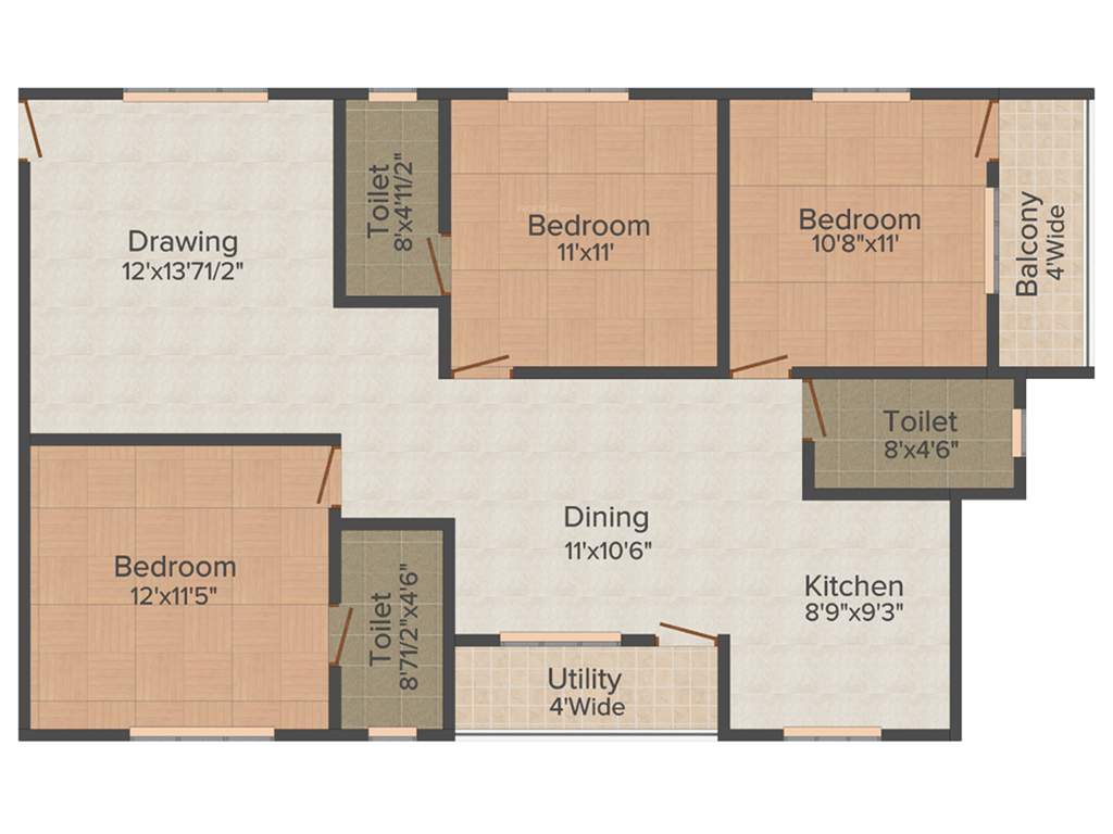 Vishnuteja Gulmohar Residency (3BHK+3T (1,395 sq ft) 1395 sq ft)