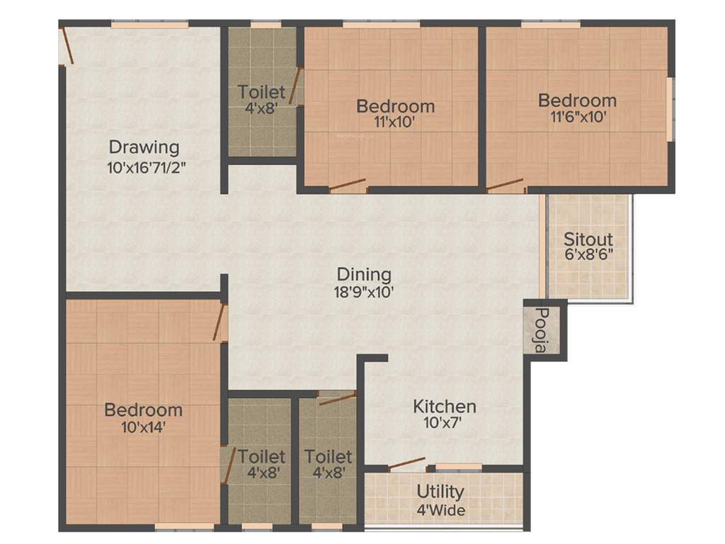 Vishnuteja Gulmohar Residency (3BHK+3T (1,415 sq ft)   Pooja Room 1415 sq ft)