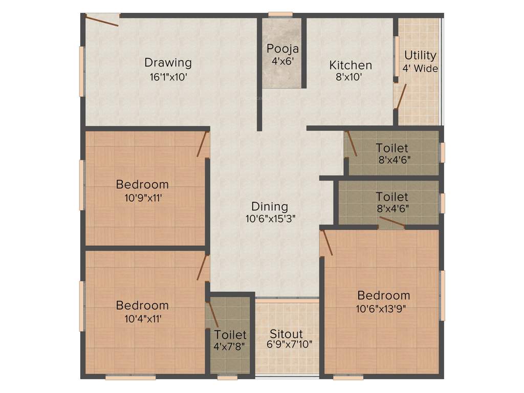 Vishnuteja Gulmohar Residency (3BHK+3T (1,490 sq ft)   Pooja Room 1490 sq ft)
