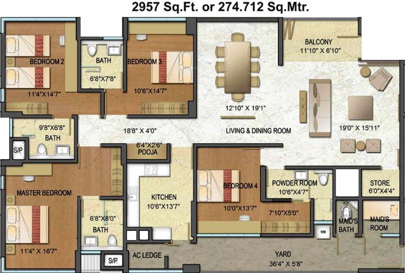 Express Exclusive Express Exclusive (4BHK+4T (2,957 sq ft)   Servant Room 2957 sq ft)