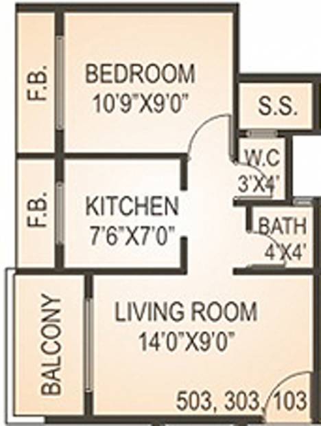 Bharati Soham Residency Floor Plan (1BHK+1T)