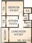 Floor Plan (1BHK+1T) Bharati Soham Residency Floor Plan (1BHK+1T)
