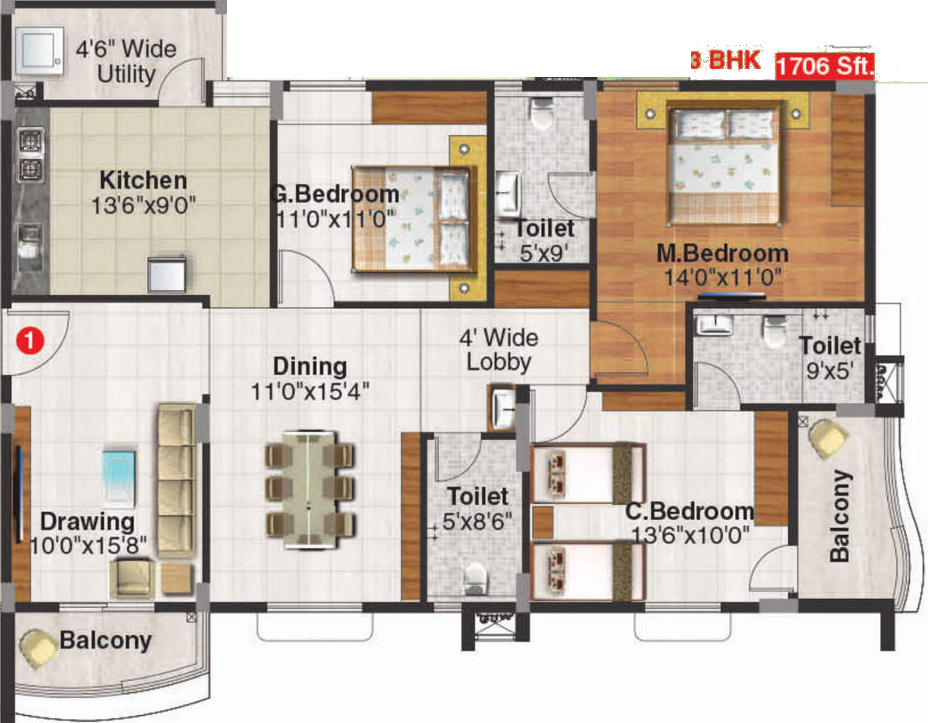 Aakruthi Platina (3BHK+3T (1,706 sq ft) 1706 sq ft)