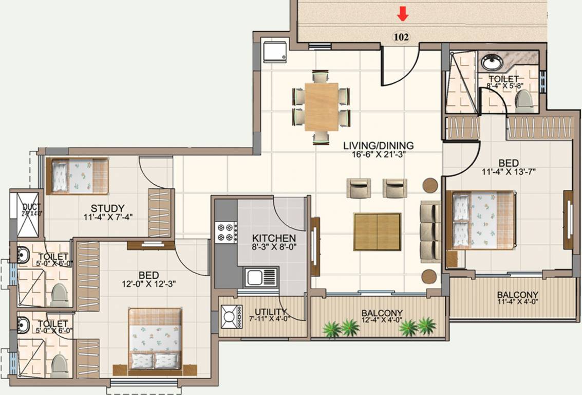 Aswan The Courtyard Square (2BHK+3T (1,425 sq ft)   Study Room 1425 sq ft)