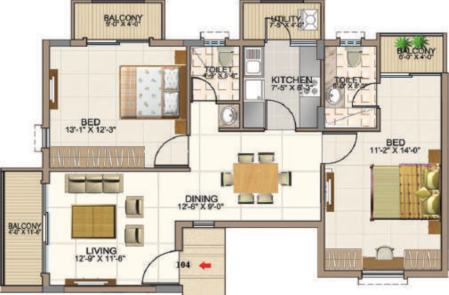 Aswan The Courtyard Square (2BHK+2T (1,225 sq ft) 1225 sq ft)