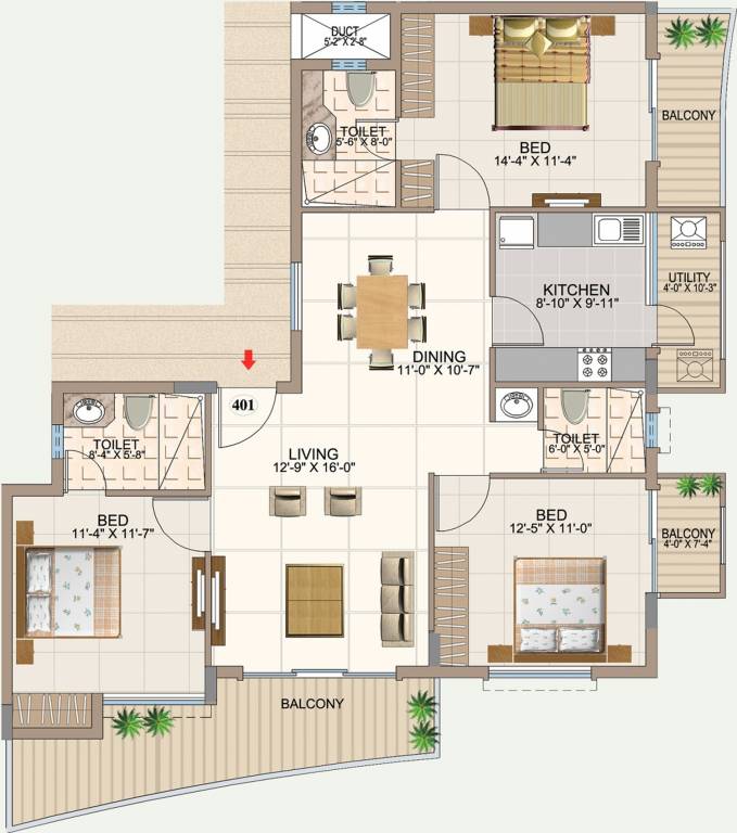 Aswan The Courtyard Square (3BHK+3T (1,695 sq ft) 1695 sq ft)