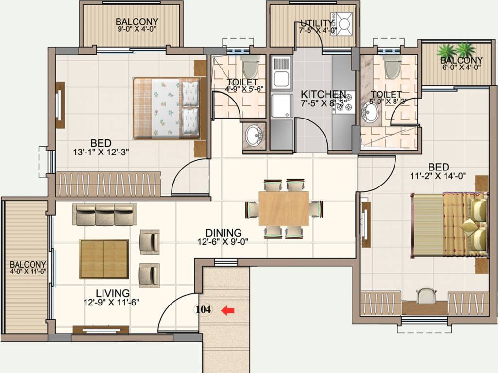 Aswan The Courtyard Square (2BHK+2T (1,255 sq ft) 1255 sq ft)