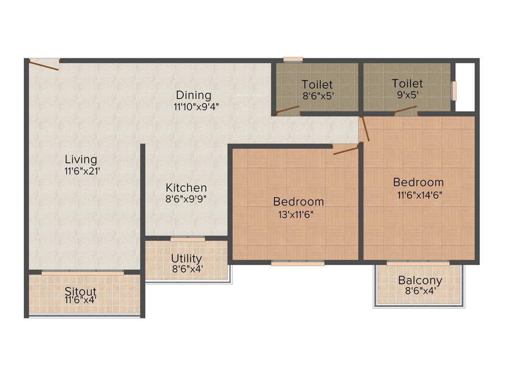 MSR Daffodils (2BHK+2T (1,300 sq ft) 1300 sq ft)