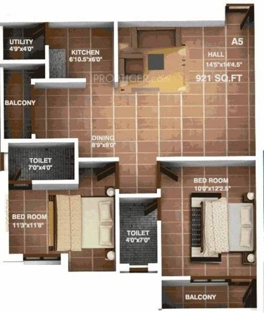 Brownstone Classic Coral (2BHK+2T (921 sq ft) 921 sq ft)