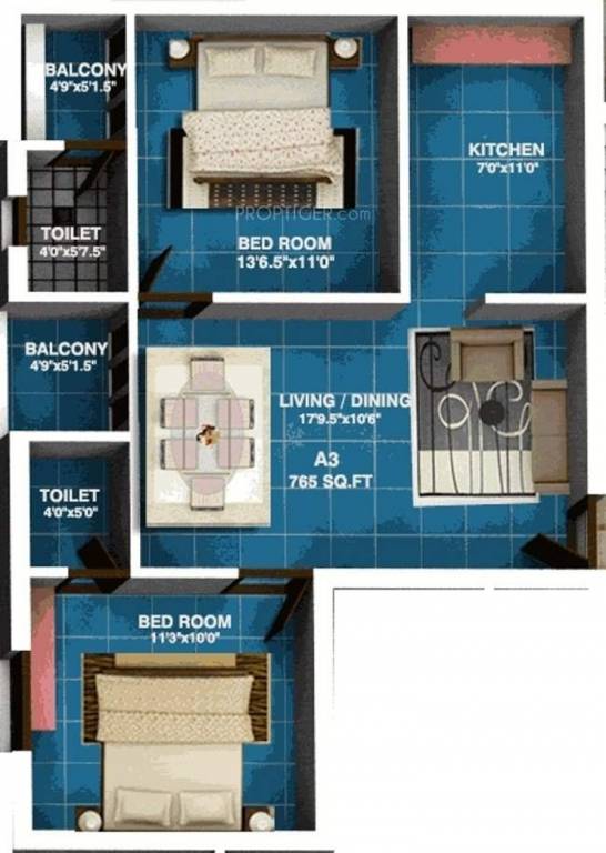 Brownstone Classic Coral (2BHK+2T (765 sq ft) 765 sq ft)