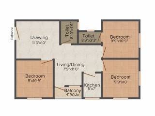 Aatreyee Sonatanee (3BHK+1T (935 sq ft) 935 sq ft)