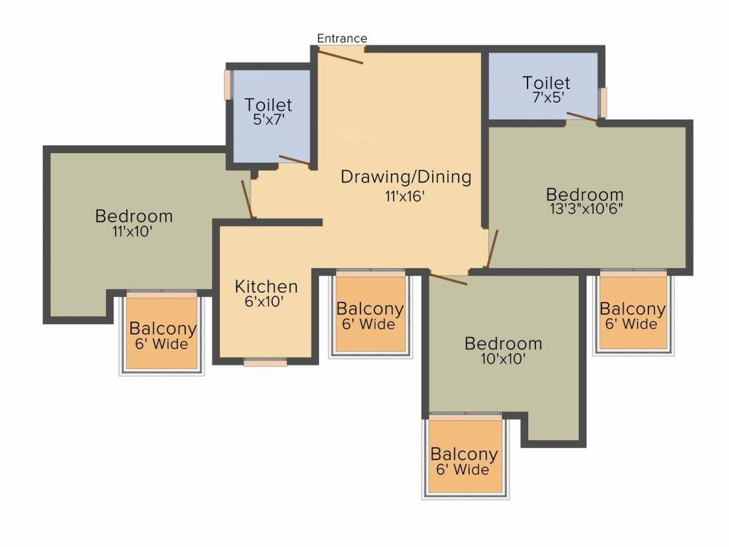 Supertech Azalia (3BHK+2T (1,225 sq ft) 1225 sq ft)