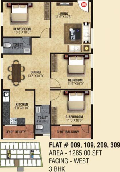 Balaji Serenity (3BHK+3T (1,285 sq ft) 1285 sq ft)