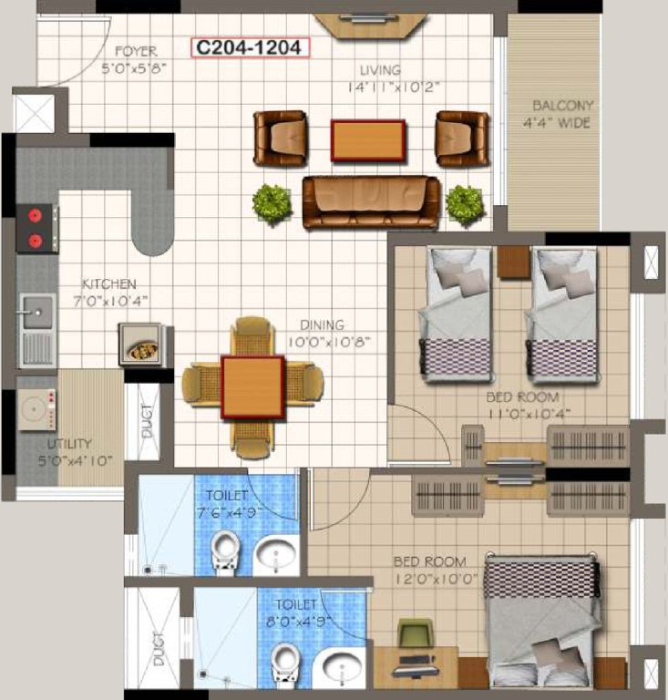 Supertech Micasa (2BHK+2T (1,127 sq ft) 1127 sq ft)