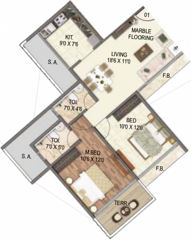 Vinay Vedanta (2BHK+2T (1,226 sq ft) 1226 sq ft)