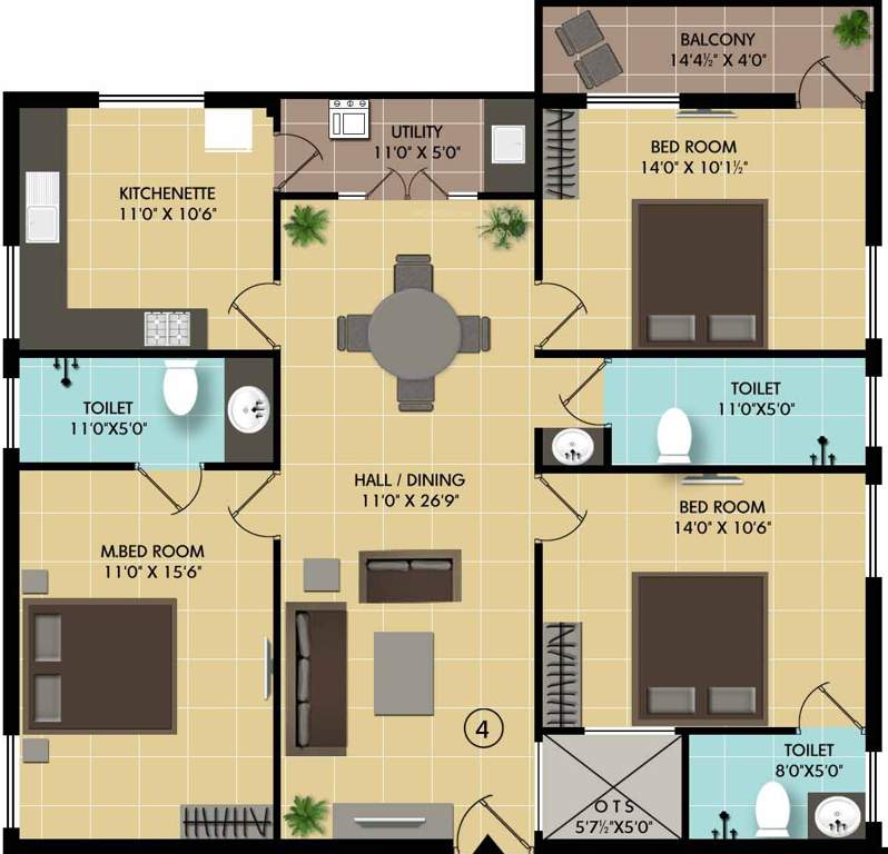 Serene Rose (3BHK+3T (1,536 sq ft) 1536 sq ft)