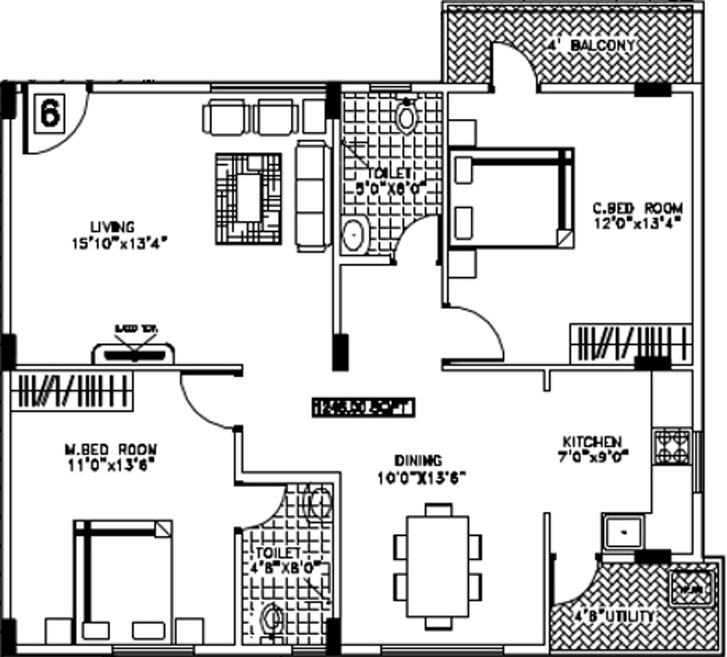 BM Glorietta (2BHK+2T (1,246 sq ft) 1246 sq ft)