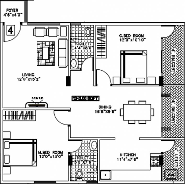 BM Glorietta (2BHK+2T (1,242 sq ft) 1242 sq ft)