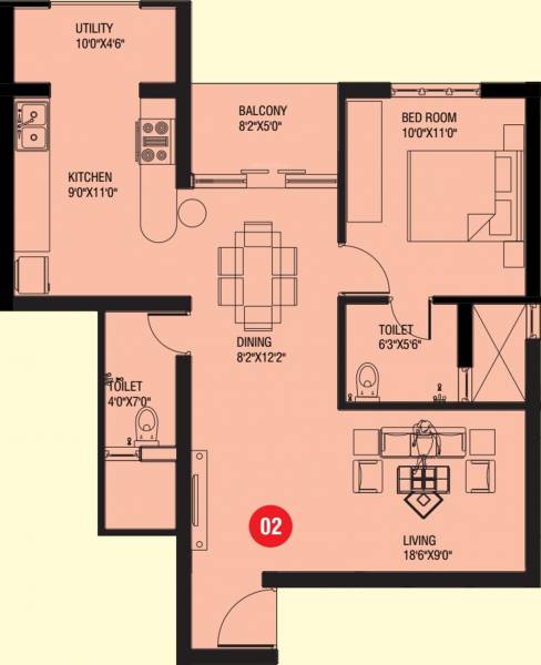 Pride Jasmine Pride (1BHK+2T (850 sq ft) 850 sq ft)