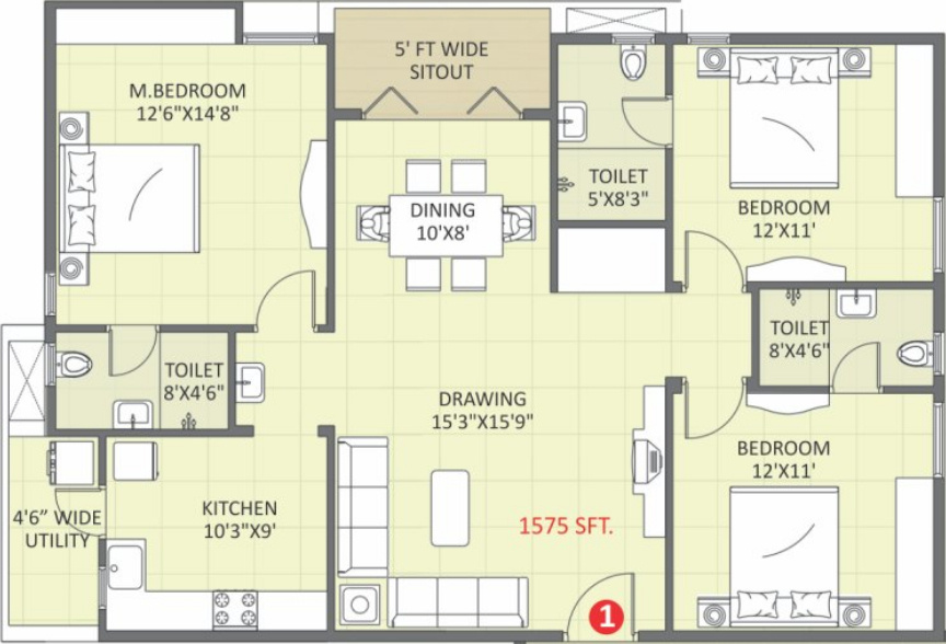 Saroj Symphony (3BHK+3T (1,575 sq ft) 1575 sq ft)