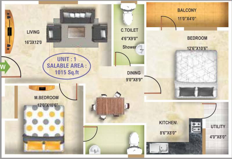 5 Elements Aditya Harmony (2BHK+2T (1,015 sq ft) 1015 sq ft)