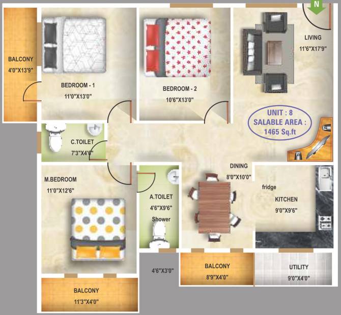 5 Elements Aditya Harmony (3BHK+2T (1,465 sq ft) 1465 sq ft)