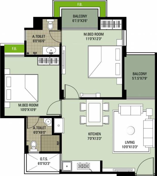 Uniserve 2nd Innings (2BHK+2T (1,170 sq ft) 1170 sq ft)