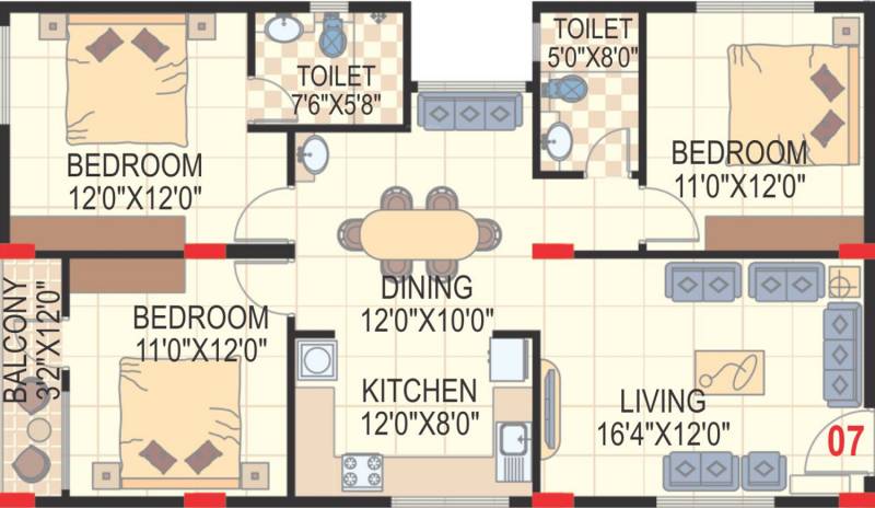 Sai Green Oak Apartment (3BHK+2T (1,330 sq ft) 1330 sq ft)