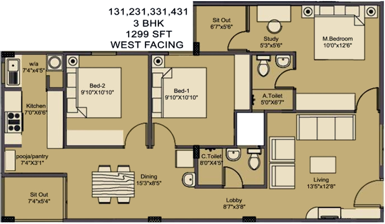CoEvolve Elvira (3BHK+2T (1,299 sq ft) 1299 sq ft)