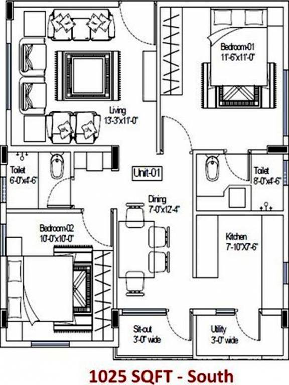 Suravarapu Orlando (2BHK+2T (1,025 sq ft) 1025 sq ft)