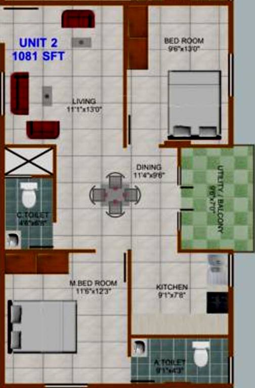 Prabhavathi Comforts (2BHK+2T (1,081 sq ft) 1081 sq ft)