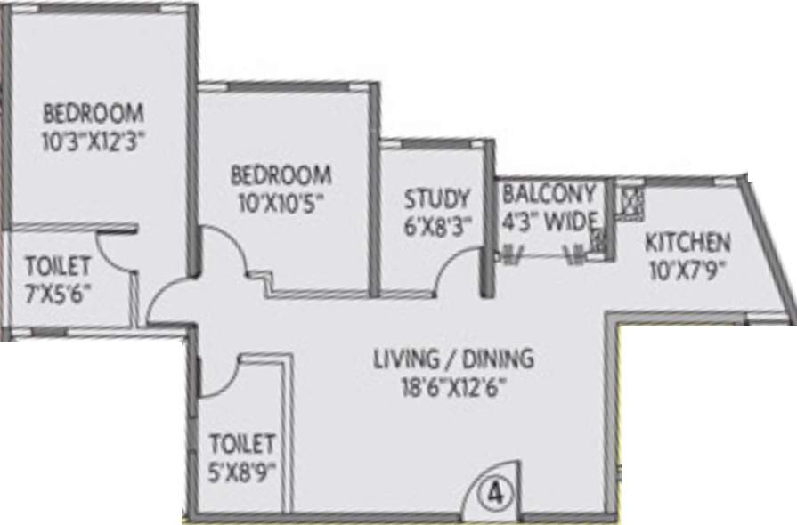 Siddha Galaxia 2 (2BHK+2T (1,085 sq ft) + Study Room 1085 sq ft)