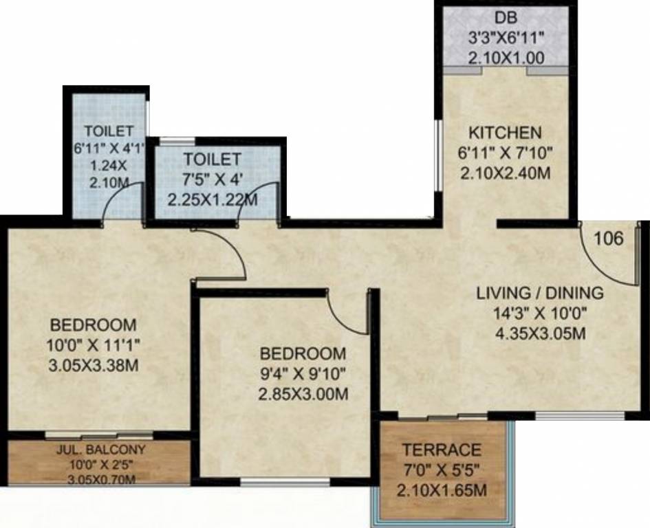 Kohinoor Abhimaan (2BHK+2T (792 sq ft) 792 sq ft)